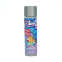 bottle of lubricant in 4.4oz with unicorn and tunnel slide on label with grey lid