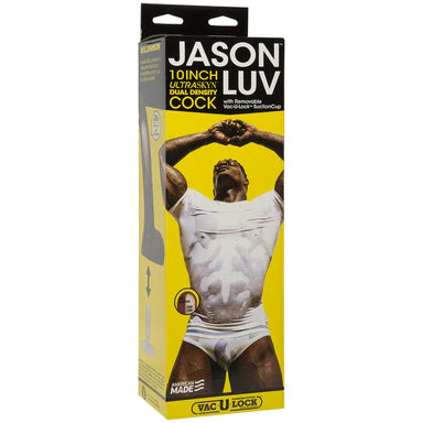 a black and yellow display box with a wet black man wearing a white t-shirt and white underwear