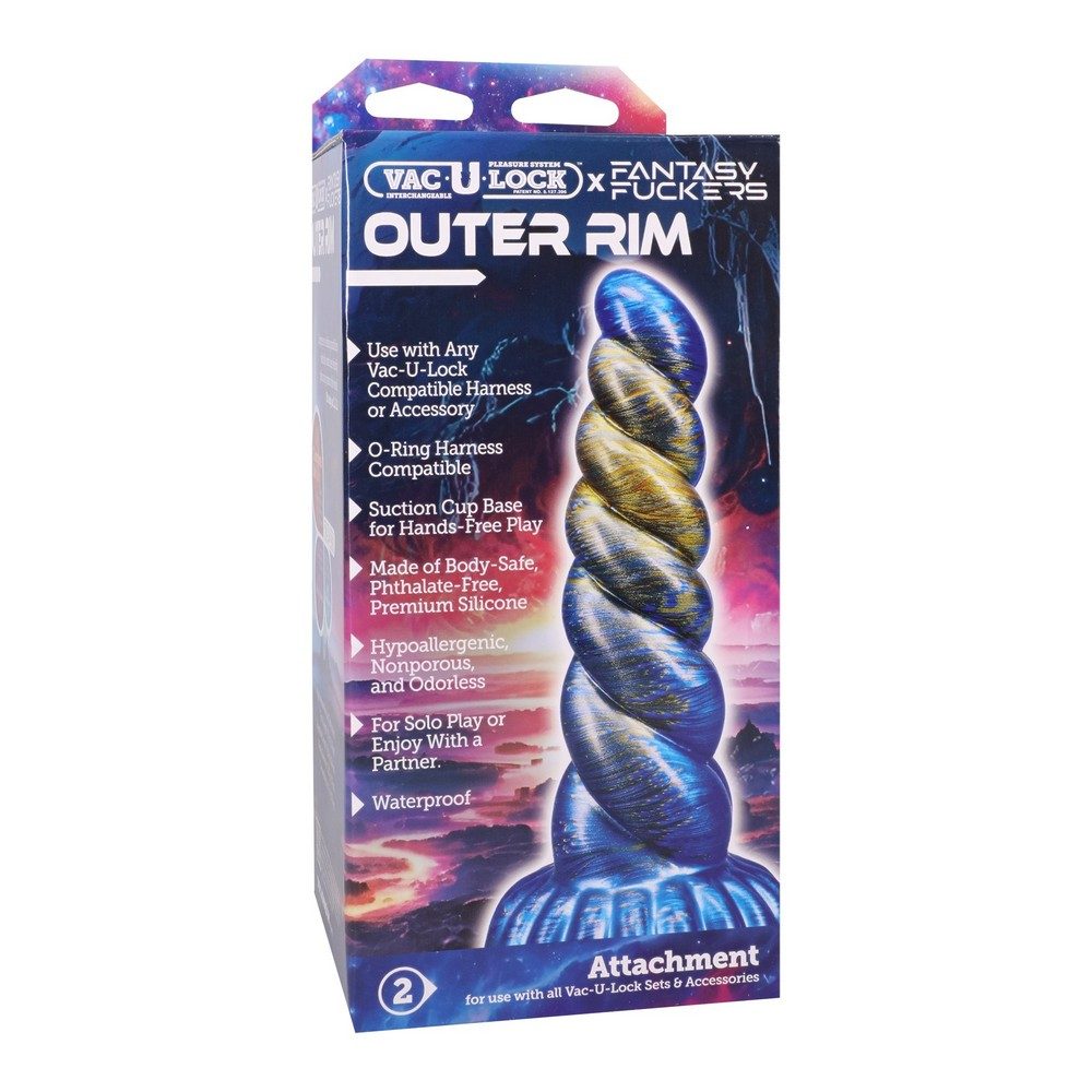 Vac-U-Lock Fantasy Fuckers Outer Rim dildo with packaging on a white background