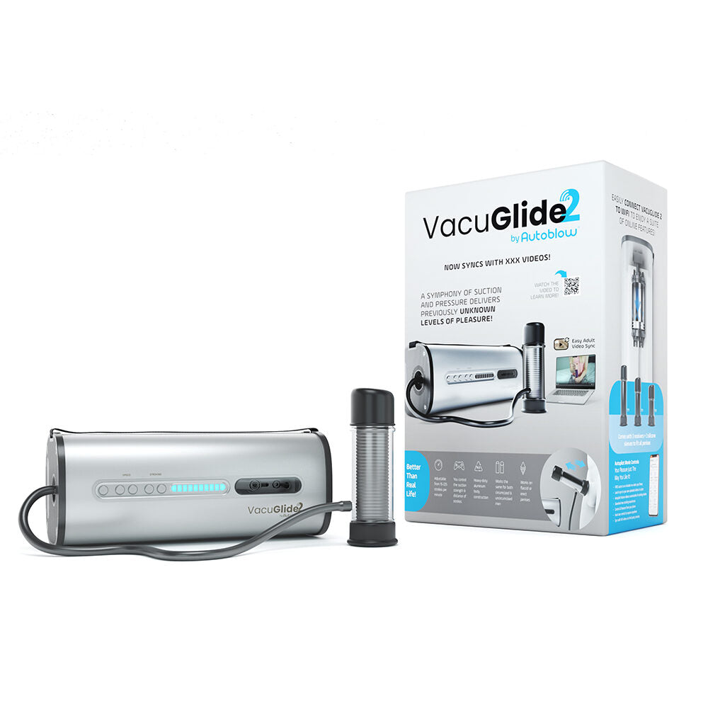 Vacuum pump device with packaging labeled 'VacuGlide2' on a white background