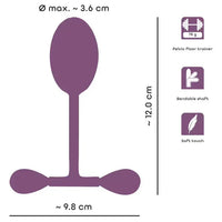 Diagram of a pelvic floor trainer with dimensions and features on a white background