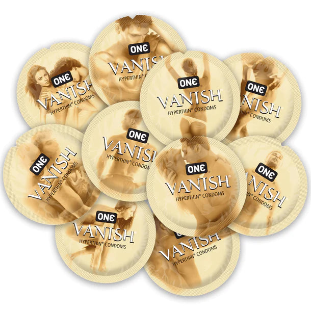 assorted single condoms with couples and single people on case