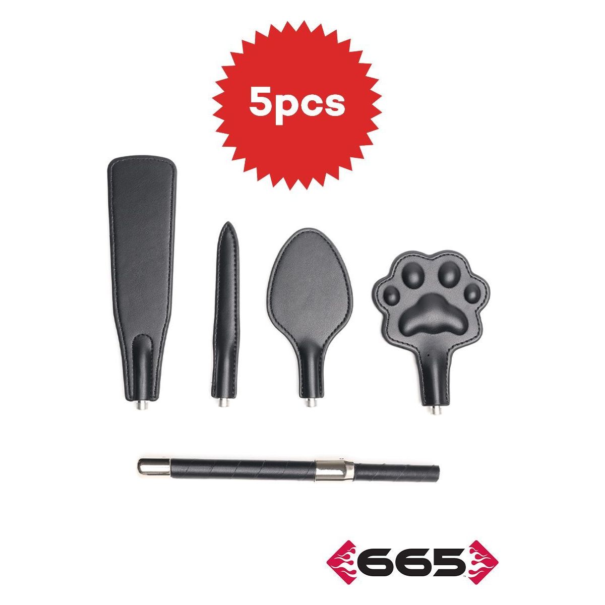 Set of five black crop handles & stick with a red '5pcs' label on a white background.