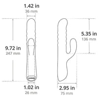 Measurement chart of a product with dimensions labeled in both inches and millimeters.
