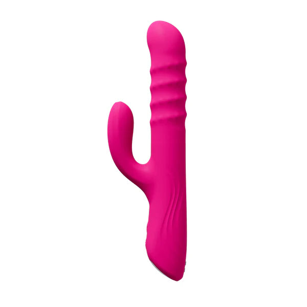 Pink LOVENSE velvo beaded g-spot & clit rabbit vibrator  on a white background