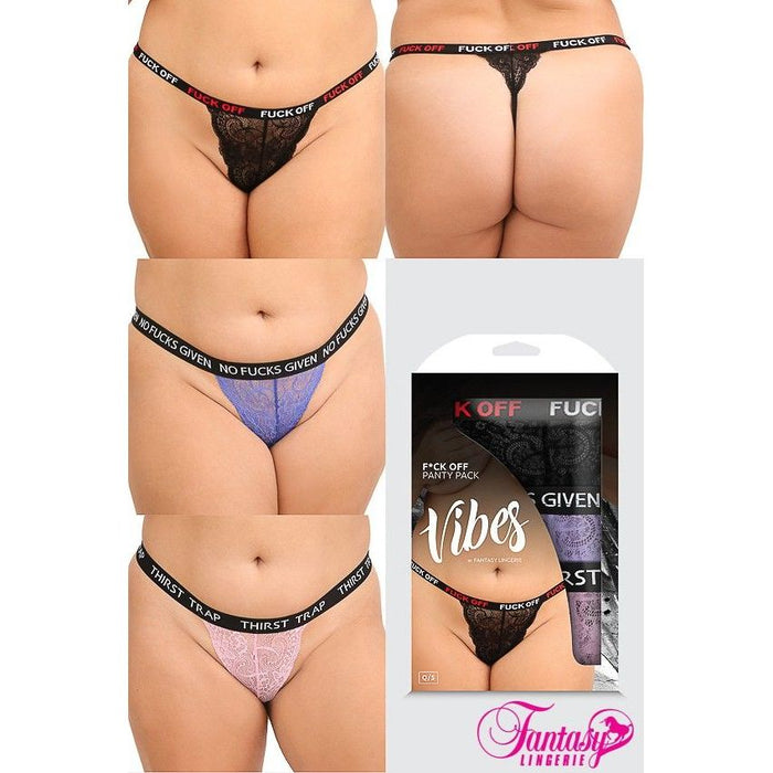 3pk panty set with fuck off, no fucks given, thrist trap