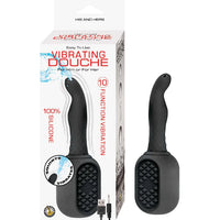 Black vibrating douche with packaging on a white background