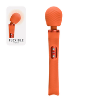 Orange massage wand with a flexible head feature on a white background