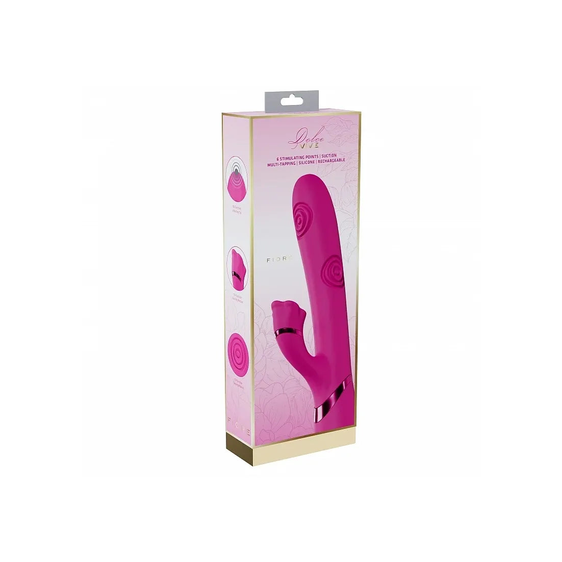 Pink fiore vibrator in packaging on a white background