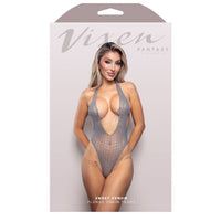 Vixen Fantasy Sweet Venom Plunge Chain Teddy packaging with model on a light gray background