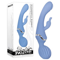 blue vibrator with tickler tip and bunny clit stim