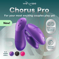 Purple 'Chorus Pro' product by WeVibe with branding and feature text on a green background