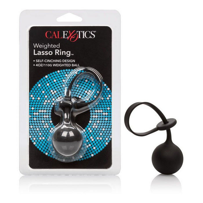 black silicone lasso self cinching with 110g weighted  ball next to cal exotics package