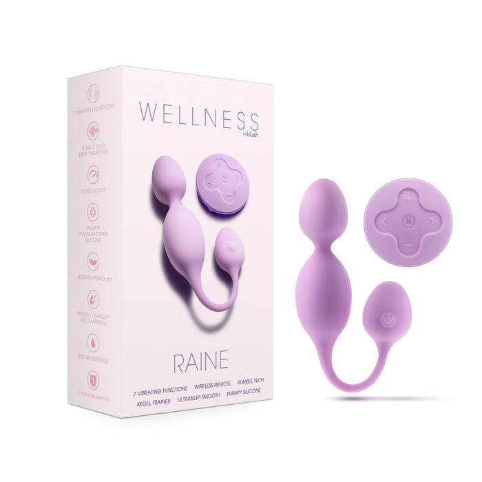 lilac conntec dual kegel balls with a remote next to box