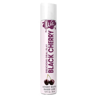 clear bottle with white wrapper and purple writing black cherry flavored lubricant 1oz