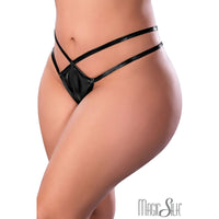 Four-way stretch glossy wet look G-String with an elastic double waistband.