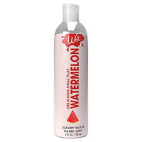 clear bottle with white wrapper and red writing watermelon flavored lubricant 4oz