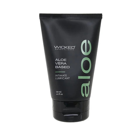 squeeze tube of wicked aloe vera based lube on a white back ground