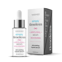 a box and bottle of wicked simply timeless arousal serum