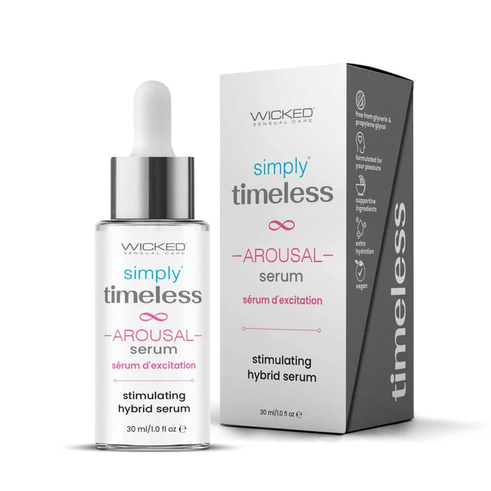 a box and bottle of wicked simply timeless arousal serum