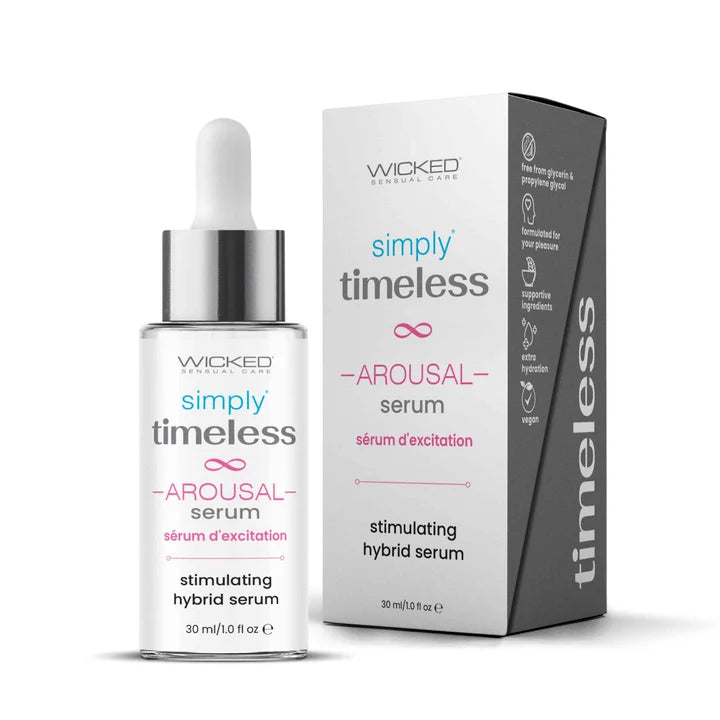 a box and bottle of wicked simply timeless arousal serum
