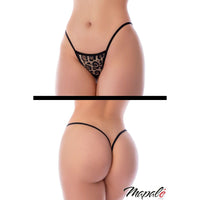 Black leopard print thong on a white background with 'Mapale' branding.