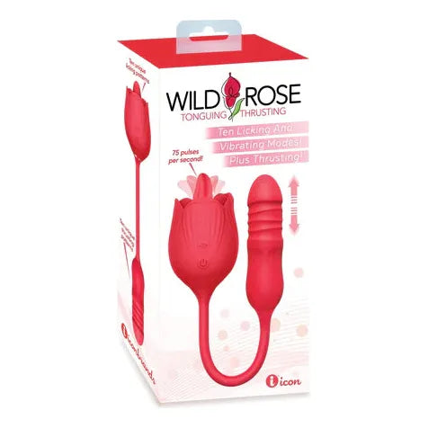 red rose with tongue clitoral flicker and attached thrusting vibrator