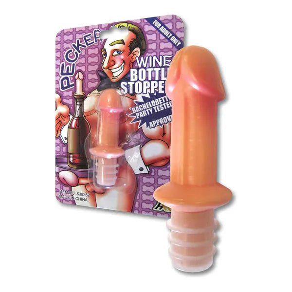 This image features the Pecker Wine Bottle Stopper by Ozze Creations, a playful and humorous wine accessory designed to preserve the freshness of wine. The stopper is crafted in the shape of a pecker, adding a cheeky touch to traditional wine tools.