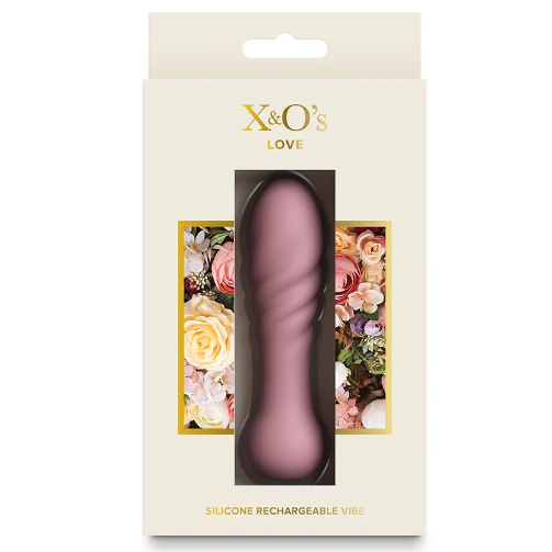 Silicone rechargeable vibe in X&O's Love packaging with floral design