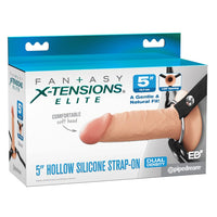 Fantasy X-Tensions Elite 5" Hollow Silicone Strap-On packaging on a white background