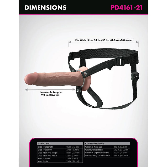 Measurement chart for a product  x-tensions elite hollow trap on 9" with dimensions and fitting information.