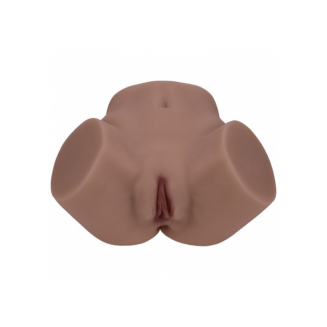 A realistic silicone adult novelty product designed to look like a vagina & buttock, shown from the front against a plain white background.
