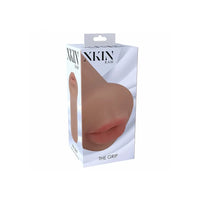 xkin raw the grip mouth masturbator, in tan on box packaging
