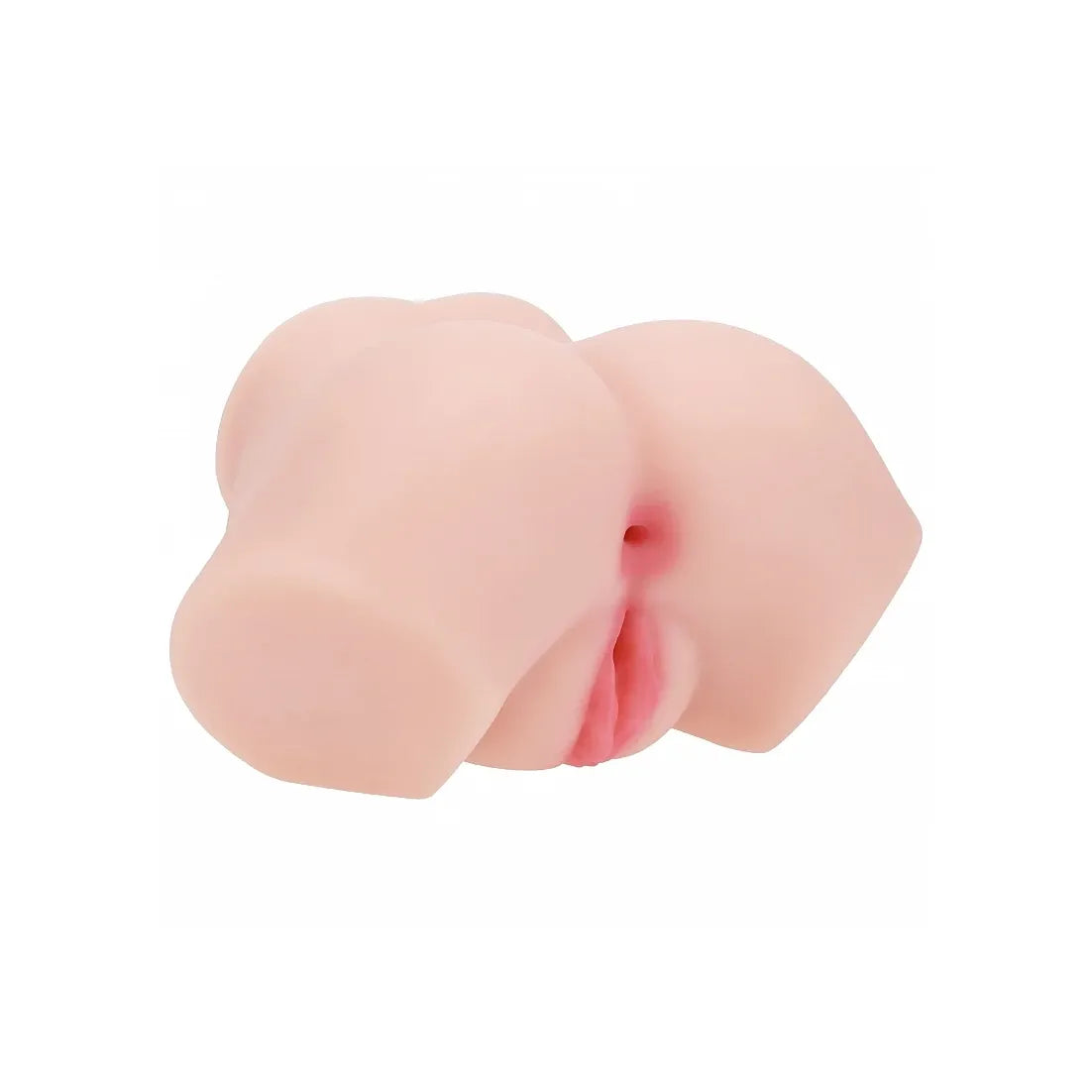 A realistic flesh-toned adult masturbator with a pink interior opening, photographed on a plain white background.