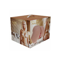 A boxed product package for Xkin, shown at a three-quarter angle on a plain white background. The box is tan and features printed photos of a blonde woman in lingerie and a large depiction of the product in nude pink tones.