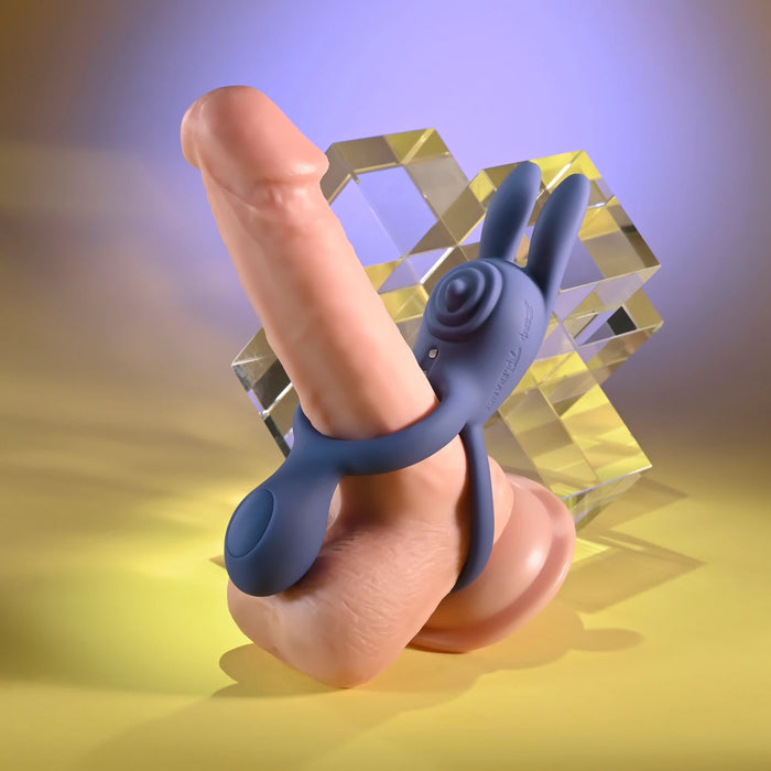 purple bunny with ball holder, on dildo