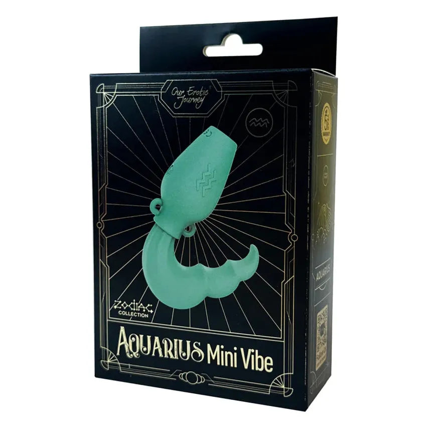 vase with water pouring out vibrator, aquarius zodiac sign, on box packaging