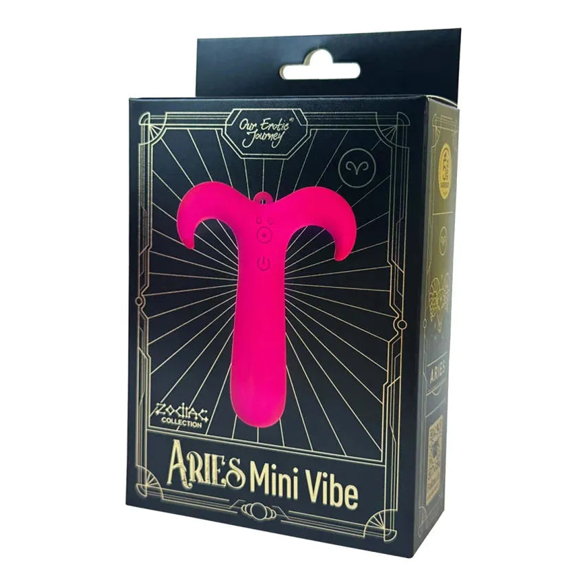 double hook vibrator, zodiac sign aries, on box packaging