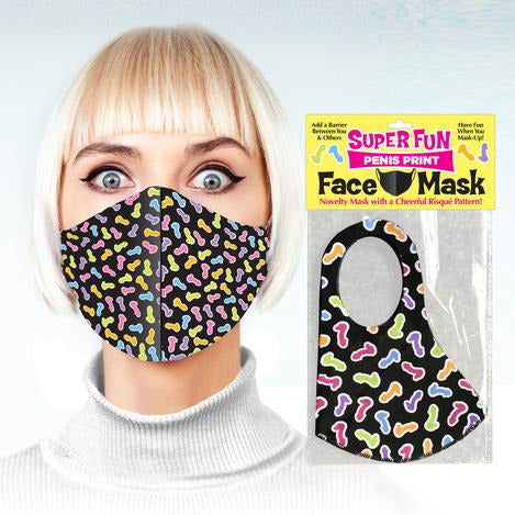 woman wearing penis print face mask