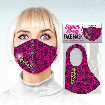 woman wearing hot pink #flirty face mask
