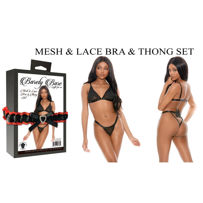 Mesh & Lace Bra & Thong by Barely Bare