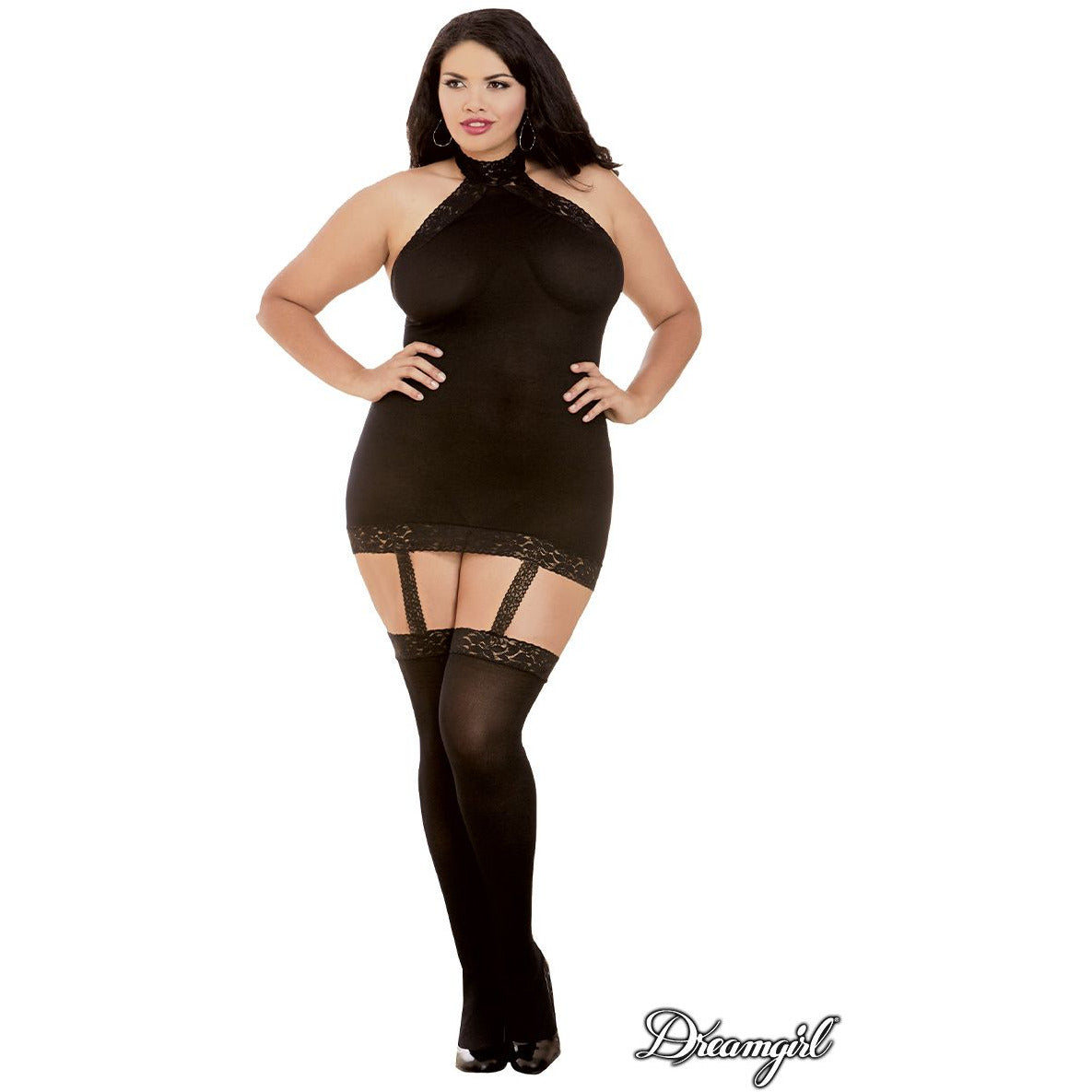 Sheer Garter Dress with Attached Thigh Highs by Dreamgirl