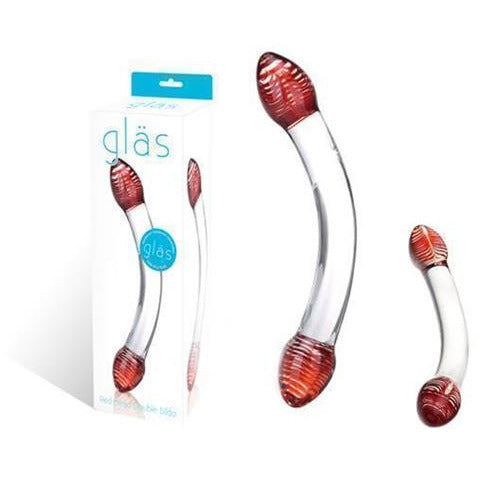Red Head Glass Double Dildo 10" by Glas
