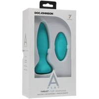 The product image shows the packaging of a turquoise-colored anal plug with a wireless remote control. The box highlights features such as the 10-function vibrating functionality, USB rechargeability, and a wide base for comfort.