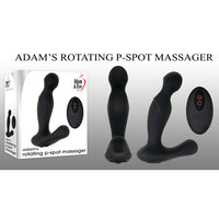 The product image shows the packaging and the black silicone massager probe. The packaging has the product name and the brand, Adam & Eve.