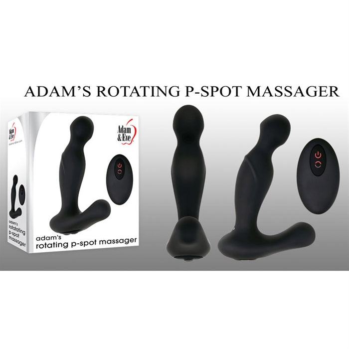 The product image shows the packaging and the black silicone massager probe. The packaging has the product name and the brand, Adam & Eve.
