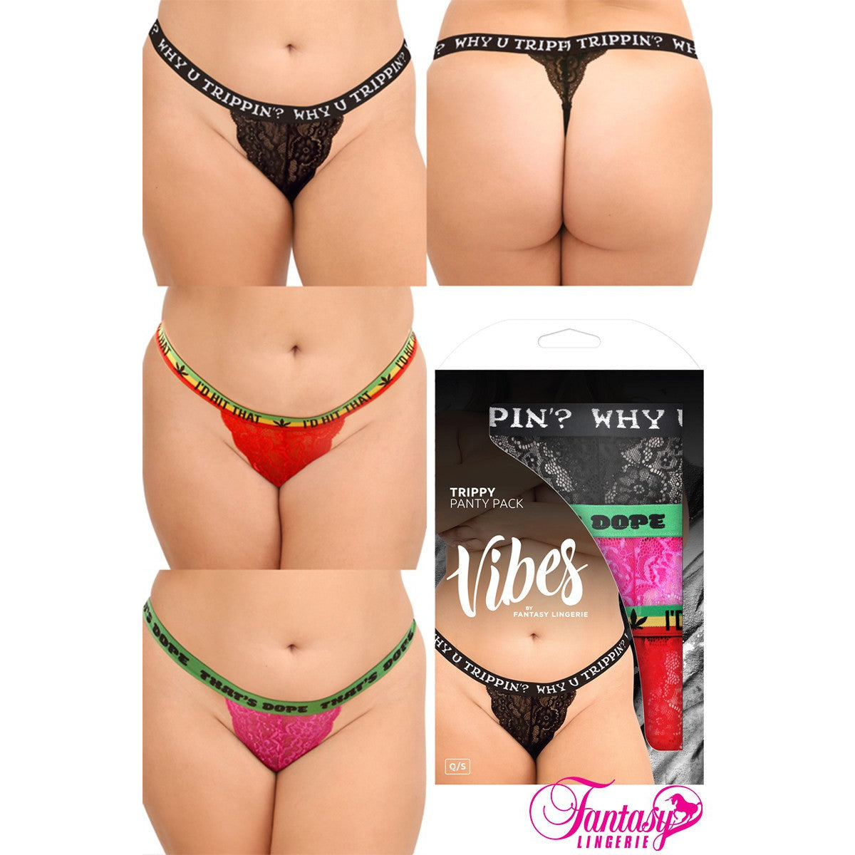 Vibes Trippy Thong Panty 3pk by Fantasy Lingerie