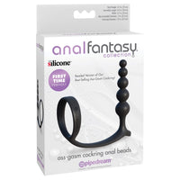 The product image shows the packaging of the Anal Fantasy Ass Gasm Cock Ring Anal Beads. The box is predominantly white with product name and branding visible.