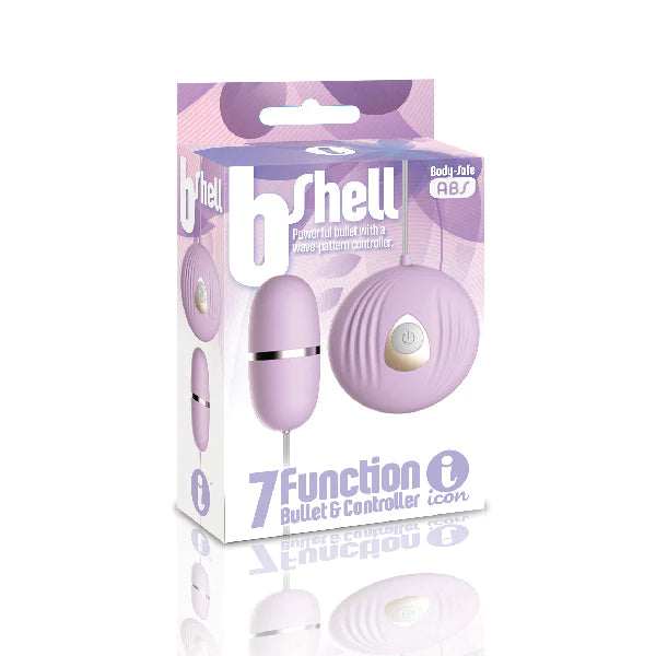 The product image shows a pink vibrating bullet and its shell-like remote controller packaged in a box. The bullet is sleek and small, while the remote is compact with a button on the front.