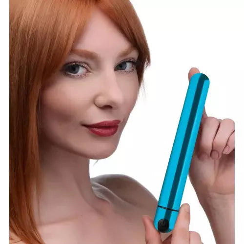 ultra slim blue bullet held by woman